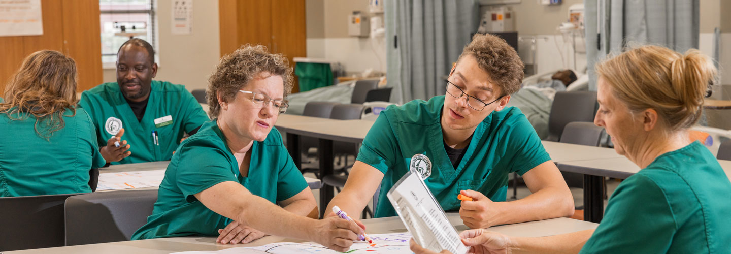 Students studying at a table