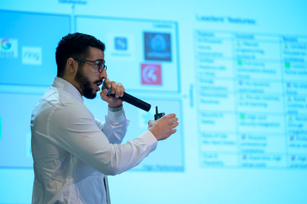 A student delivering a business pitch